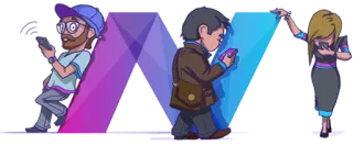 👨‍👩‍👧 Dessin animé, Personnes, Téléphone portable, Technologie, Communication, Illustration telegram sticker