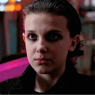 😐 Eleven Stranger Things イレブン, ストレンジャーシングス, ミリー・ボビー・ブラウン, ドラマ, ネットフリックス whatsapp sticker