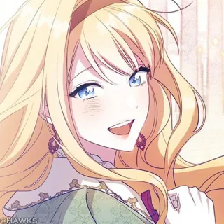 🖤 @HAWKS fille anime, blonde, dessin animé, souriant, art numérique, femme telegram sticker