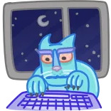 👨‍💻 cat, typing, keyboard, computer, moon, night, glasses telegram sticker