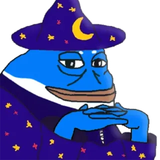 🧙 Pepe the Frog wizard, frog, meme, cartoon, fantasy, magic, moon, stars whatsapp sticker