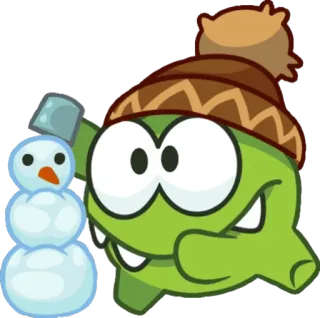 🥶 Om Nom Cut the Rope Mostro, Inverno, Pupazzo di neve, Carino, Cartone animato telegram sticker