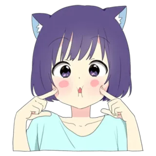 😽 Аниме, Кошачьи ушки, Милый, Девушка, Мультфильм, Наклейка telegram sticker