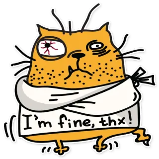 🚑 I'm fine, thx! cat, bandage, cartoon, sick, injured, funny, meme telegram sticker