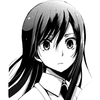 😯 fille anime, manga, noir et blanc, portrait whatsapp sticker