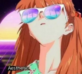 🌟 Asuka Langley Soryu Evangelion Aesthetic Anime, Ästhetik, Vaporwave, Charakter, Sonnenbrille telegram sticker