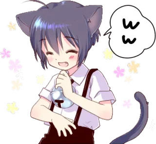 😄 ww Anime, Tai mèo, Kawaii, Dễ thương, Mèo, Chuông, Sao whatsapp sticker