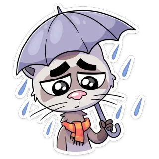 ☔️ kat, paraplu, verdrietig, regen, cartoon, sticker, dier telegram sticker