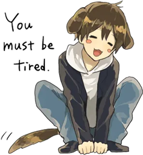 ☺️ You must be tired. Anime, Anjing, Anak laki-laki, Lelah, Lucu, Kartun telegram sticker