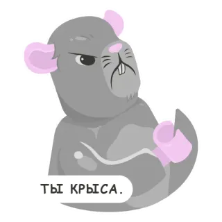 🐀 ТЫ КРЫСА. tikus, binatang, kartun, abu-abu, teks, penghinaan whatsapp sticker