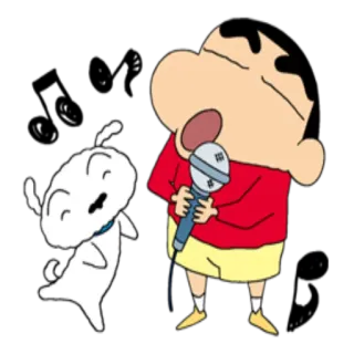 🎤 Shin-chan Crayon Shin-chan Anime, Dibujos animados, Cantante, Micrófono, Perro, Lindo whatsapp sticker
