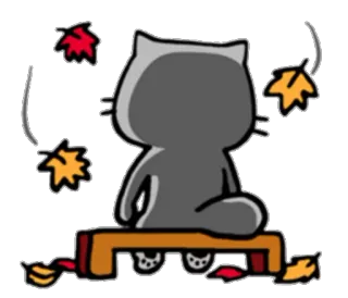 😶 Katze, Herbst, Blätter, sitzend, Bank telegram sticker