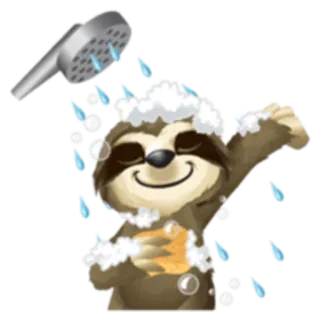 🚿 preguiça, chuveiro, bolhas, banho, limpo, animal, fofo, desenho animado whatsapp sticker