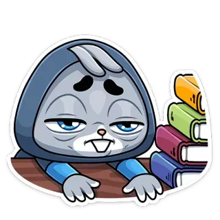 📚 coniglio, libro, scrivania, cartone animato, animale whatsapp sticker