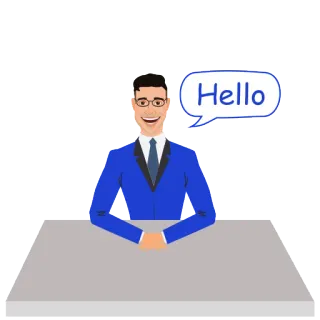 😀 Hello мужчина, привет, здравствуйте, мультфильм, бизнес whatsapp sticker