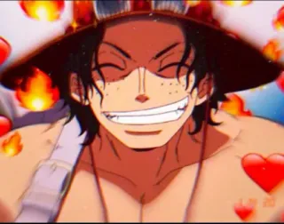 😁 Portgas D. Ace One Piece Аниме, Ван Пис, Портгас Д. Эйс, Огонь, Улыбающийся telegram sticker