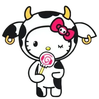 😊 Hello Kitty hello kitty, корова, животное, мультфильм, леденец, персонаж, каваий telegram sticker