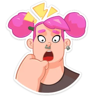 😔 震惊, 脸, 粉色头发, 卡通, 表情, 惊喜 telegram sticker