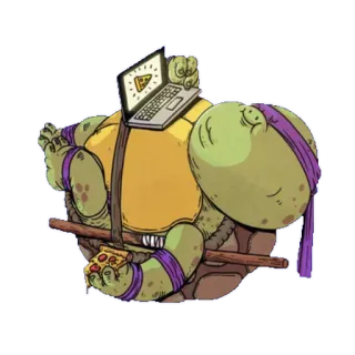 🍔 Donatello kura-kura, ninja, remaja, kartun, pizza, komputer, Donatello, TMNT whatsapp sticker