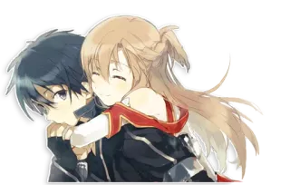 👥 Kirito and Asuna Sword Art Online Anime, Sword Art Online, Kirito, Asuna, Pareja, Romance, Abrazo, Dibujos animados telegram sticker