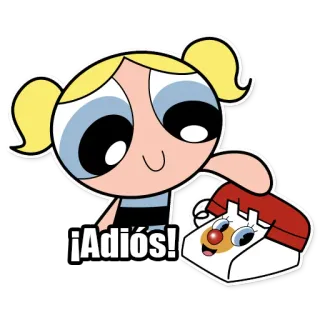 👋 Bubbles The Powerpuff Girls ¡Adiós! cartone animato, bolle, Le Superchicche, adios, telefono telegram sticker