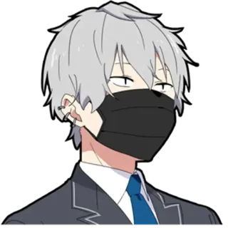 😐 애니메이션, 소년, 마스크, 정장, 넥타이, 흰머리 telegram sticker