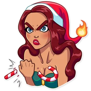 😠 christmas, anger, angry, woman, candy, santa hat, cartoon telegram sticker