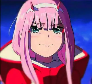 😢 Zero Two Darling in the Franxx Anime, Zero Two, Darling in the Franxx, pinke Haare, Hörner telegram sticker