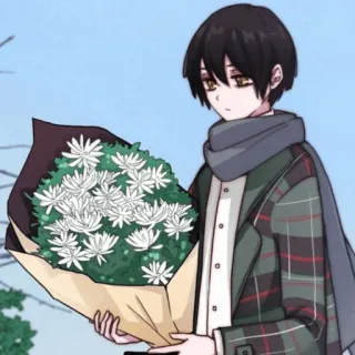 ⛓ anime, flowers, boy, scarf, bouquet telegram sticker