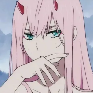 🌷 Zero Two Darling in the Franxx anime, cabelo rosa, Zero Two, Darling in the Franxx, personagem, chifres telegram sticker