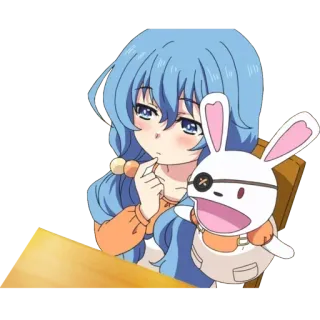 😳 fille anime, cheveux bleus, mignon, dessin animé, kawaii, lapin, poupée whatsapp sticker