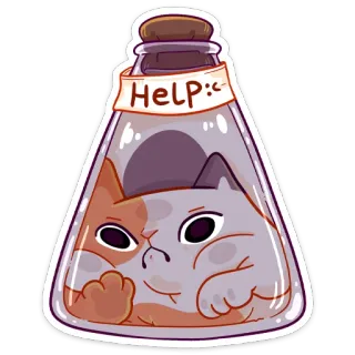😒 HELP แมว, สัตว์, ช่วยเหลือ, สติกเกอร์, การ์ตูน, ขวด telegram sticker