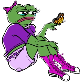 😔 Pepe the Frog pepe, rana, triste, cartone animato, meme, farfalla whatsapp sticker