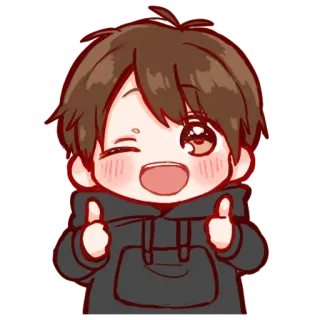 🐾 anime, stiker, imut, anak laki-laki, jempol, kartun, ilustrasi, kawaii whatsapp sticker