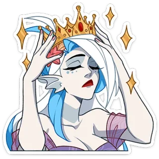 🤴 sticker, cartoon, crown, queen, blue hair, fantasy, illustration whatsapp sticker