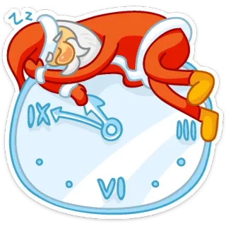 😴 Santa Claus Père Noël, dormir, horloge, fête, Noël, zzz, sieste whatsapp sticker