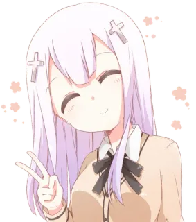 😊 anime, ragazza, segno di pace, cartone animato, personaggio telegram sticker