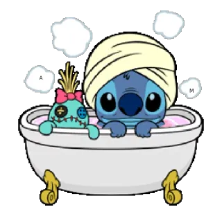 😉 Stitch Dessin animé, Mignon, Bain, Serviette, Poupée, Stitch whatsapp sticker