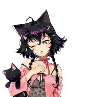 🍑 Anime, Fille chat, Mignon, Kawaii, Manga, Femme, Clin d'œil, Dessin animé telegram sticker