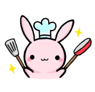 👩 lapin, cuisinier, cuisine, mignon, kawaii, nourriture, spatule, poêle, pan whatsapp sticker