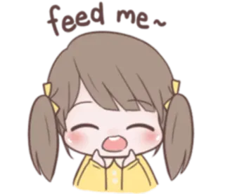 😲 feed me~ desenho animado, menina, faminta, fofa whatsapp sticker