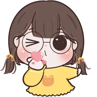 🧚‍♀ Dibujos animados, Chica, Kawaii, Corazón, Lindo, Gafas, Adorable telegram sticker