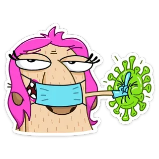 😷 kartun, jari tengah, covid-19, masker, virus, menyinggung whatsapp sticker