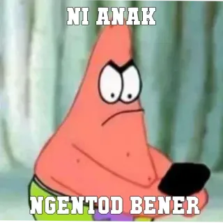 😈 Patrick Star SpongeBob SquarePants NI ANAK
NGENTOD BENER патрик стар, губка боб, мультфильм, смешной, мем telegram sticker
