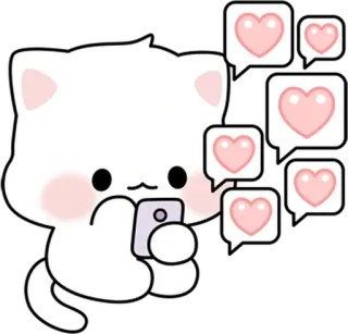 💬 gatto, kawaii, cuori, carino, adesivo, animale, amore, telefono telegram sticker