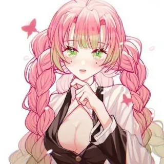 💋 Mitsuri Kanroji Demon Slayer 애니메이션, 귀멸의 칼날, 칸로지 미츠리, 사랑의 기둥, 핑크 머리, 나비 whatsapp sticker