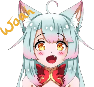😃 Woah 애니메이션, 고양이 귀, 스티커, 귀여운, 카와이, 디지털 아트, 애니메이션 여자 telegram sticker