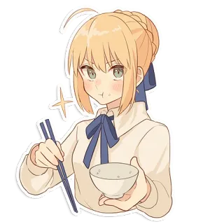 🍚 anime, cartone animato, ragazza, personaggio, bacchette, ciotola, mangiare, carino telegram sticker