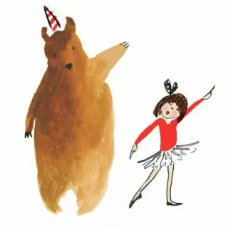 💃 bear, ballerina, dancing, party hat, cute, illustration, watercolor whatsapp sticker