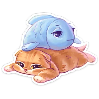 🫠 猫, 魚, 動物, ペット, かわいい, ステッカー, 漫画 telegram sticker